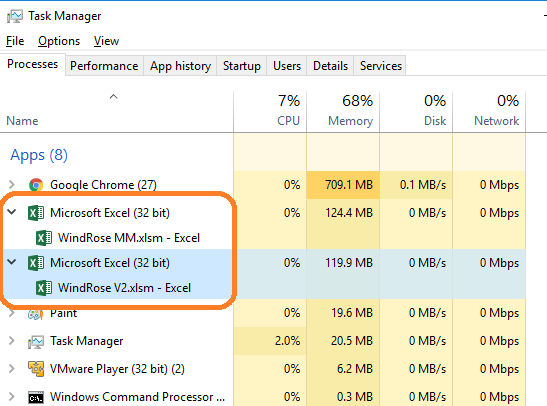 2 separate Excel instances in Task Manager
